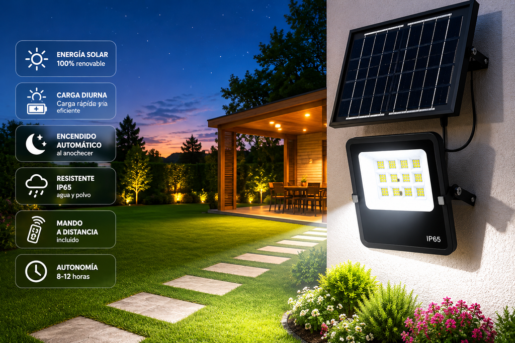 Foco Solar Exterior con Panel y Mando