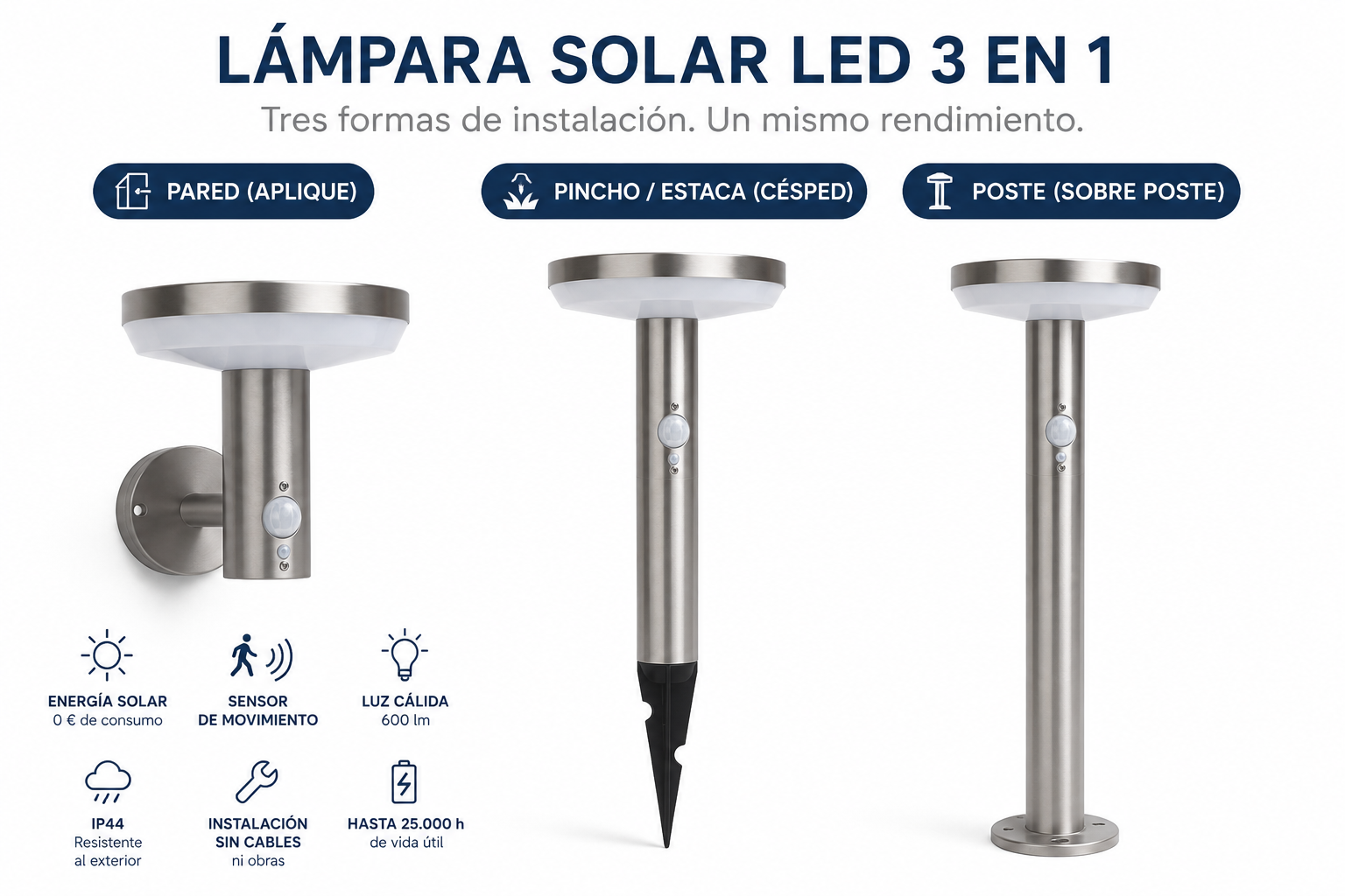 Aplique Solar Exterior con Sensor