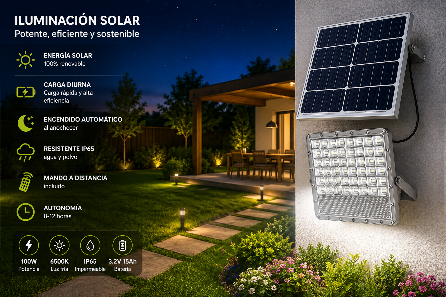 Foco Solar Exterior de Alta Potencia