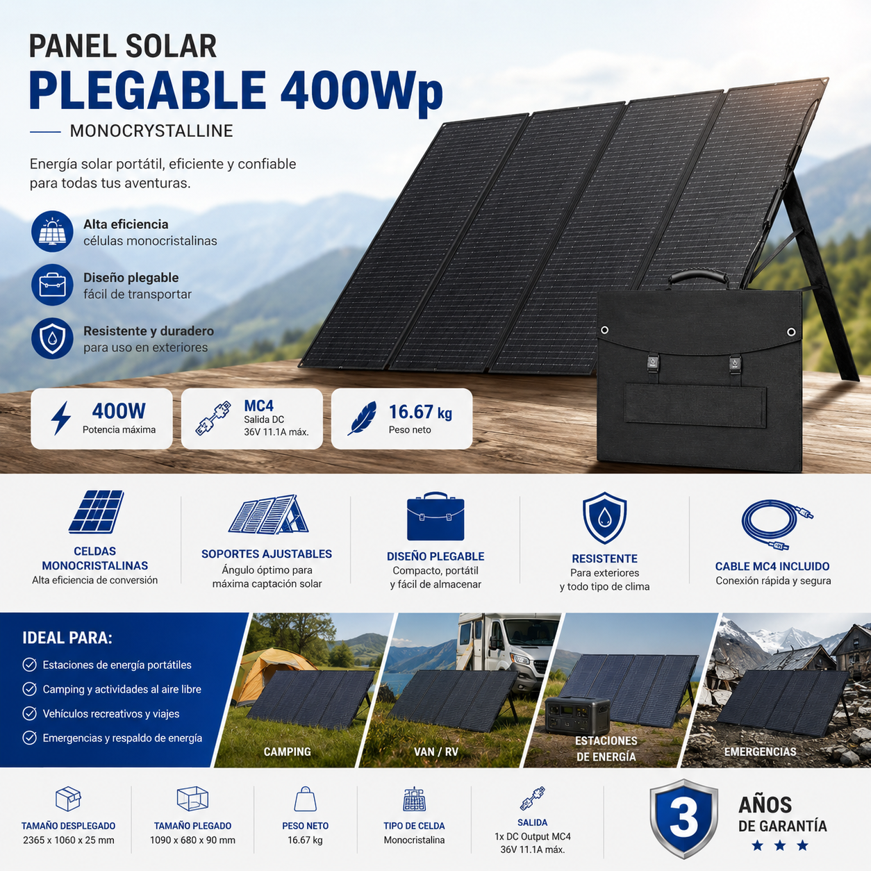 Panel Solar Plegable Monocristalino 400W
